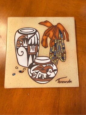 Ceramic Tile Cleo Teissedre Indian Corn Pottery  Thanksgiving Native American